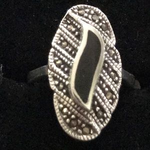 .925 sterling silver black onyx marcasite ring